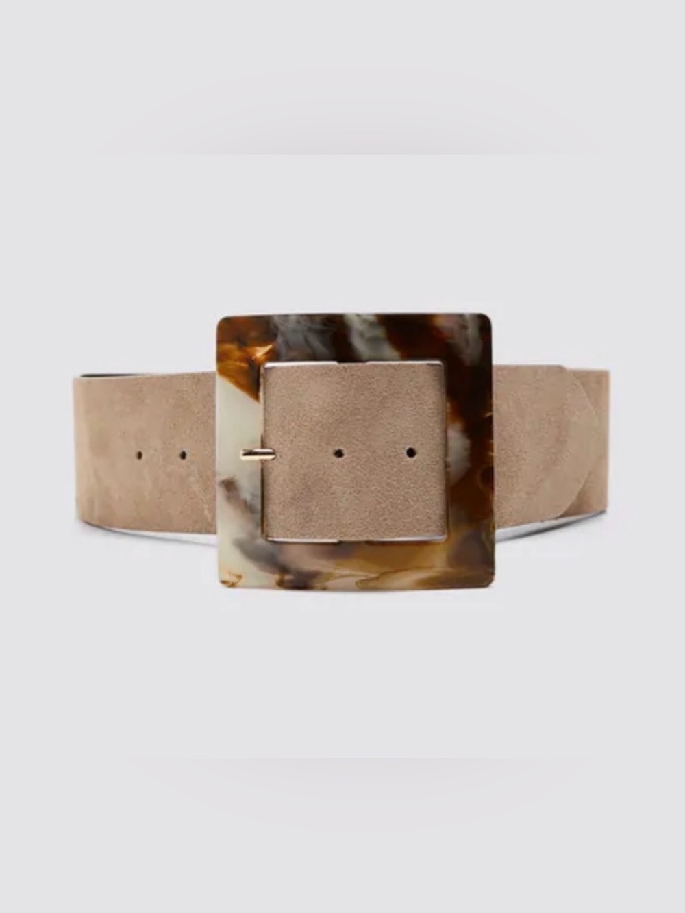 Zara suede wide belt marbled square buckle beige tan genuine leather waist NwT